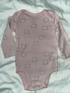 Pink Bear-Print Long Sleeve Baby Bodysuit onesie